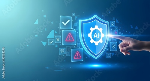 AI security shield with digital icons representing data protection and cyber safety