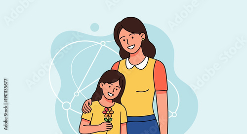 Happy mother and daughter hugging on transparent background flat vector