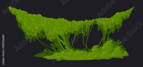 Cartoon jungle moss. Hanging and creeping lichen and moss, green moss plant flat vector illustration. Rainy forest flora on white