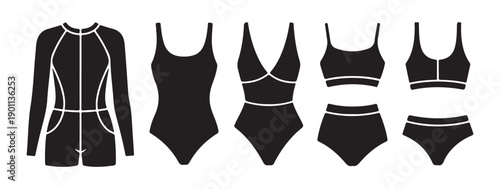Swimwear vector icons set isolated on white background. flat vector illustration collection of swimsuits