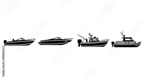 Four different types of boats lined up in a row.