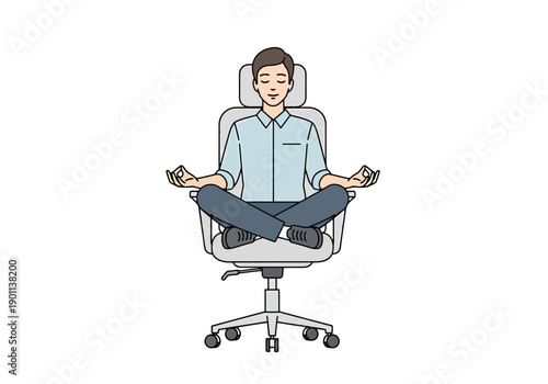 Office Worker Calmly Meditating in Comfortable Chair Seeking Inner Peace and Stress Relief During Busy Workday