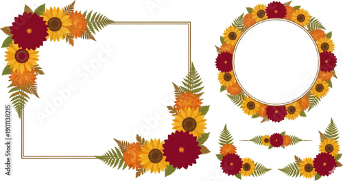 Four seasons trees frames set spring summer autumn winter nature landscape square circle wreath foliage flowers watercolor illustration