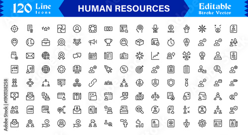 Human Resources Professional Line Icon Set – Modern Minimal Outline Symbols for HR Management, Recruitment, and Business