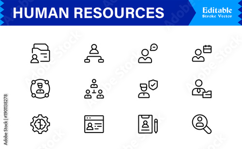 Human Resources Professional Line Icon Set – Modern Minimal Outline Symbols for HR Management, Recruitment, and Business