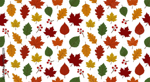 Autumn fall leaves border horizontal line watercolor colorful foliage row red orange yellow green maple oak decoration seasonal design