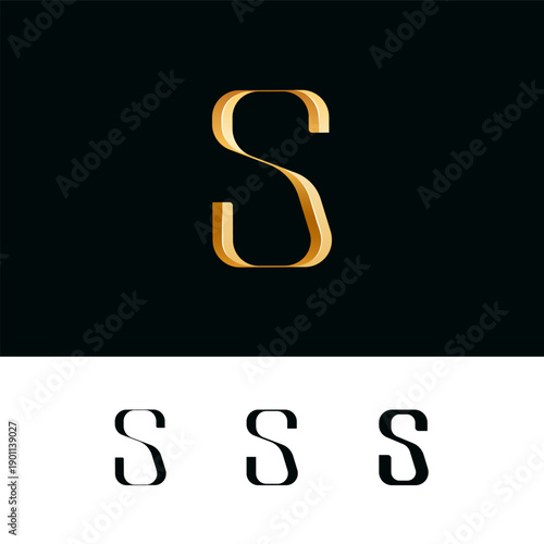 3d golden letter S for logo, including set of four different letters perfect for logotypes, vector illustration 10EPS