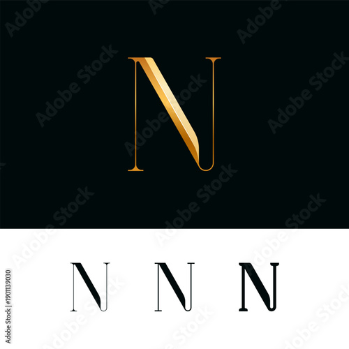 3d golden letter N for logo, including set of four different letters perfect for logotypes, vector illustration 10EPS