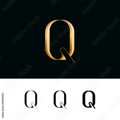 3d golden letter Q for logo, including set of four different letters perfect for logotypes, vector illustration 10EPS