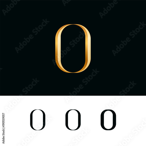 3d golden letter O for logo, including set of four different letters perfect for logotypes, vector illustration 10EPS