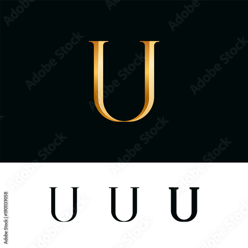 3d golden letter U for logo, including set of four different letters perfect for logotypes, vector illustration 10EPS