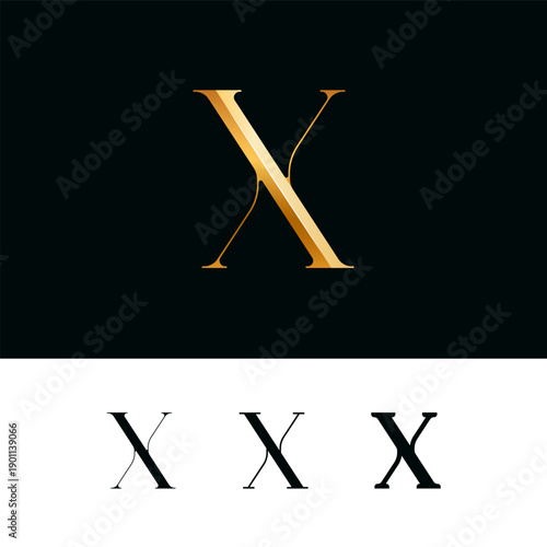 3d golden letter X for logo, including set of four different letters perfect for logotypes, vector illustration 10EPS