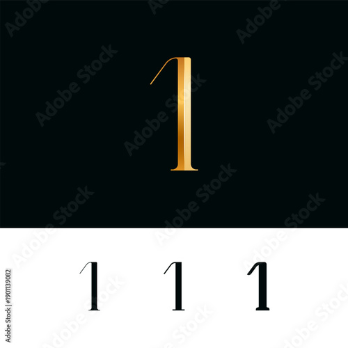3d golden number 1 for logo, including set of four different numerals one perfect for logotypes, vector illustration 10EPS