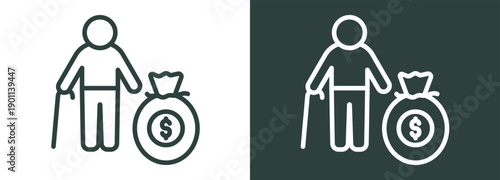 Pensioner Icon White and Black Style Of