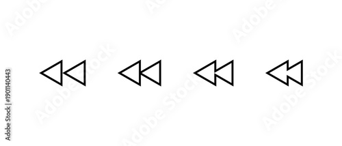 Rewind outline icon set for media player interface. Previous back, backward symbol