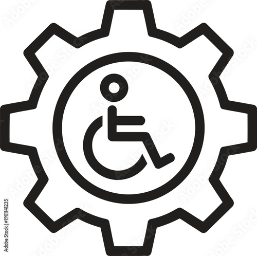 Disability gear icon. Accessibility, wheelchair, assistive, gear, disabled vector illustration
