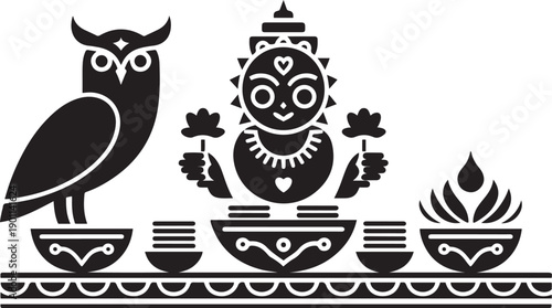 Hindu Goddess Decorative Line Art Illustration