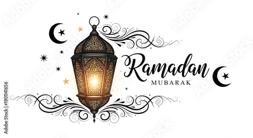 A beautiful Ramadan Mubarak vector graphic with a lantern and crescent moon Ramadan