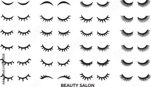 beauty salon eyelash icons set