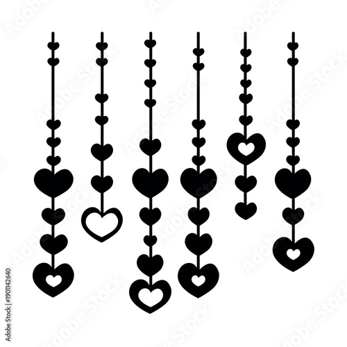 String of hanging hearts silhouette decoration for Valentine's Day