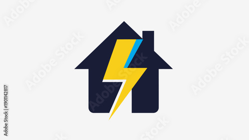 Modern smart home electricity icon with dark house and yellow lightning bolt symbol on an isolated white background.