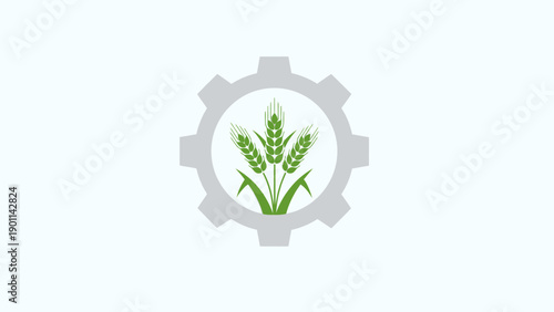 Wheat Stalks within a Gear Icon Symbolizing Agricultural Industry and Food Production on a Light Grey Studio Background