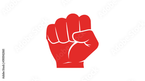 Red clenched fist symbol of protest and power on an isolated white background.