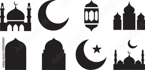Vector illustration of a silhouette depicting the historic mosque architecture and city landmarks of Istanbul as a symbolic travel icon for religion and tourism