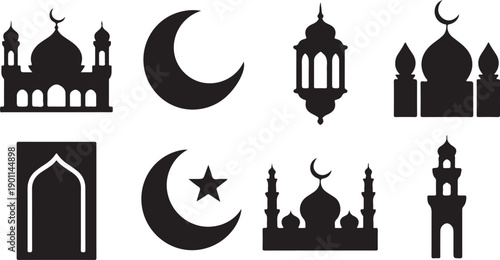 Vector illustration of an abstract city skyline featuring ancient religious temples, church and mosque silhouettes with symbolic architectural elements