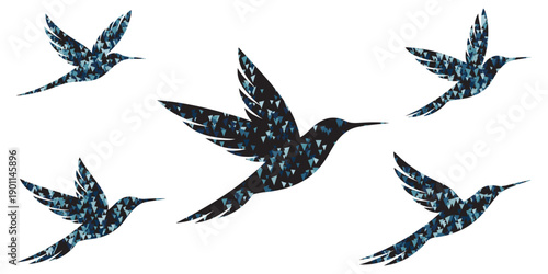Geometric Flying Bird Mosaic Vector Set Design for T-Shirts Posters Banners and Wall Art.	