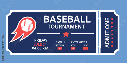 Card baseball ticket tournament blue classic frame