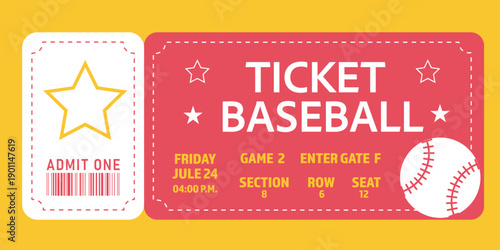 Card baseball ticket red admit one classic layout