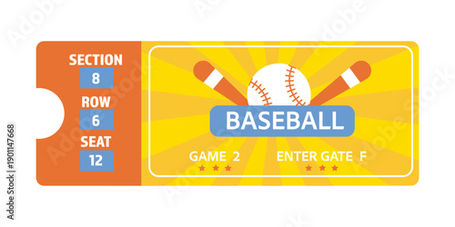 Card baseball ticket game yellow retro style
