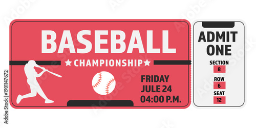 Card baseball ticket championship red silhouette player