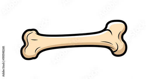 A cartoon illustration of a dog bone, depicted horizontally against a white background.