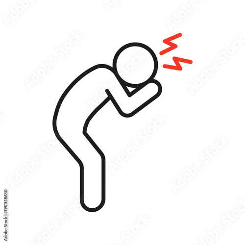 Figure of person clutching head with red flashes indicating pain. Concept of headache, migraine, stress, or psychological suffering for health. Vector