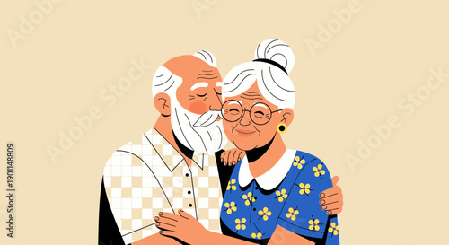 An elderly couple embracing tenderly, showcasing love and companionship in their golden years.