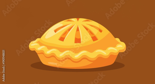 A delicious-looking golden-brown apple pie with a lattice crust, presented on a warm brown background.