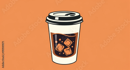 Cold brew coffee in a disposable cup with ice cubes.