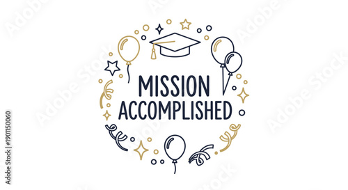 Celebration of Achievement with Graduation Cap Balloons and Symbolic Decorations for Successful Mission Completion