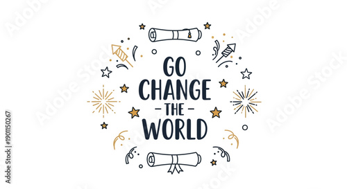Inspirational New Year Resolution Message Encouraging Positive Change and World Impact in Celebratory Style with Confetti and