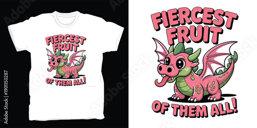 Fiercest fruit dragon with wings and horns on t-shirt design