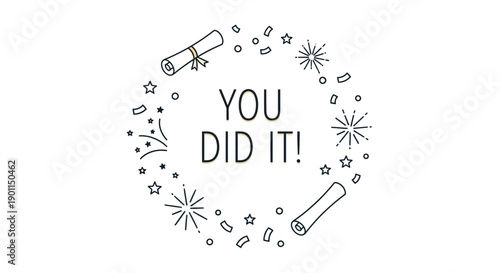 Celebratory Confectionery Recognition with Confetti and Firework Icons Highlighting Achievement and Success