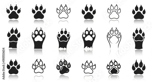 Collection of Animal Paw Prints Icons and Symbols.
