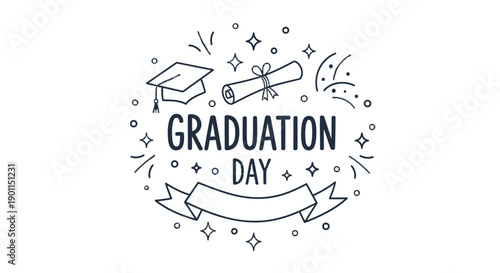 Graduation Day Celebration: A celebratory graphic illustration captures the essence of graduation, featuring a cap, diploma scroll, and sparkling embellishments.