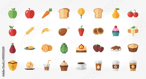 Collection of assorted food and drink icons in a grid layout.
