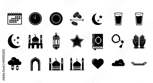 Islamic Ramadan Celebration Vector Icons A Collection of Spiritual and Cultural Symbols