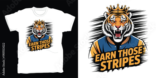 Tiger king mascot t-shirt design with crown and varsity jacket