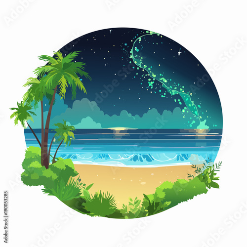 Magical Night Sky Over Tropical Beach Paradise