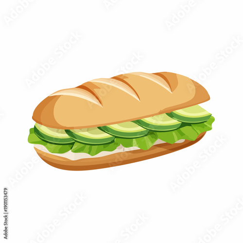 Freshly Made Submarine Sandwich with Avocado and Lettuce on a White Background
